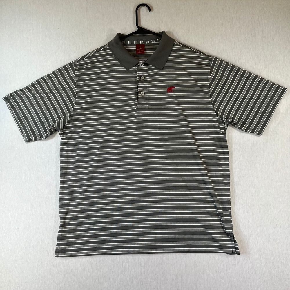 TuskWear Polo Mens L Alabama Crimson Gray Striped Elephant Logo Shirt Roll Tide